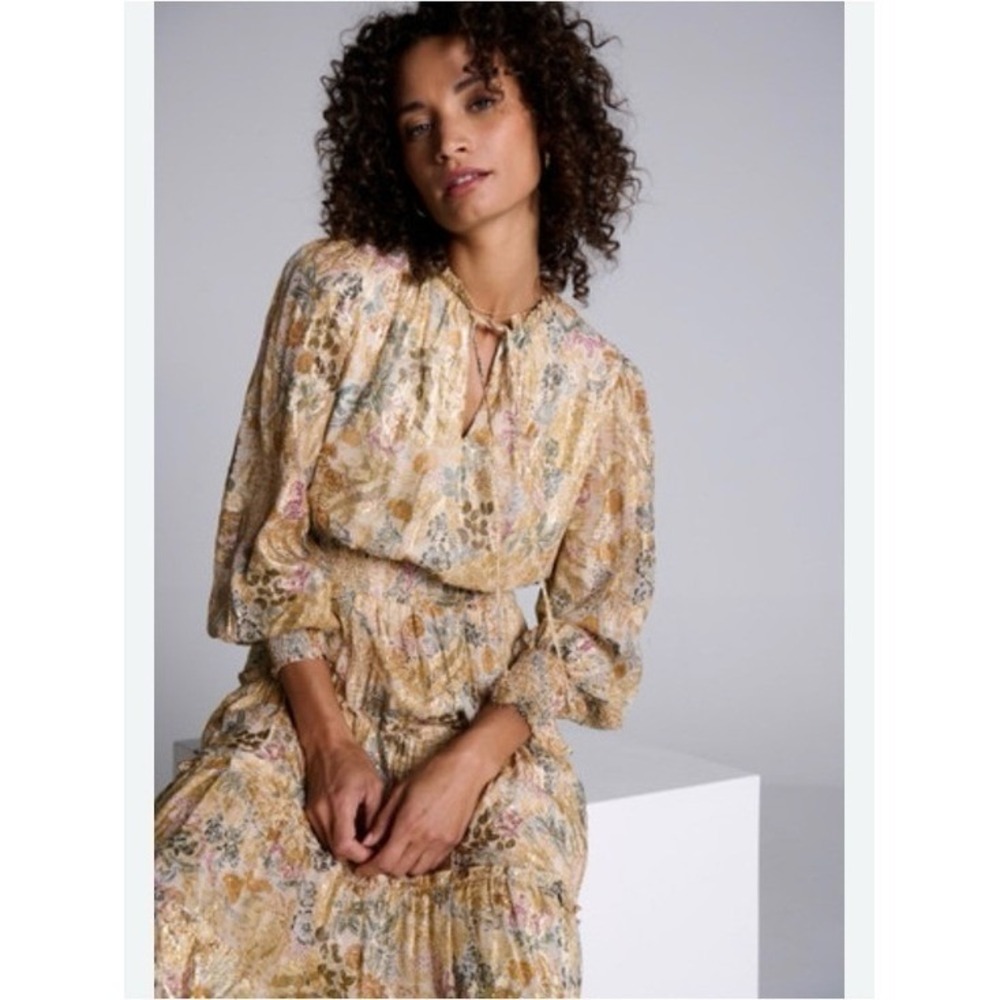 MSK Metallic Gold Floral Tiered Maxi Dress 93467194Q size M NEW - Picture 4 of 14